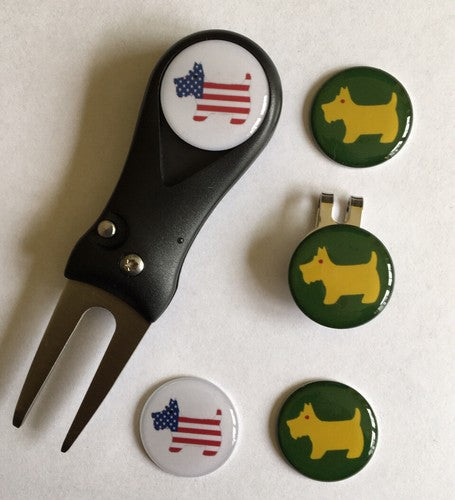 Scotty Dog Golf Switchblade Pitchfork Magnetic Hat Clip With 4 Markers