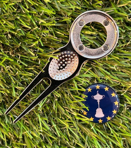 European METAL GOLF BALL MARKER AND PITCH REPAIR TOOL