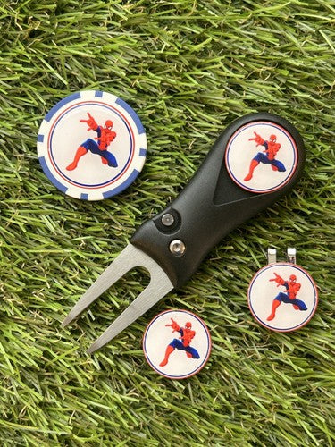Golf Pitchfork Magnetic Hat Clip With 3 Spiderman Markers And poker Ch