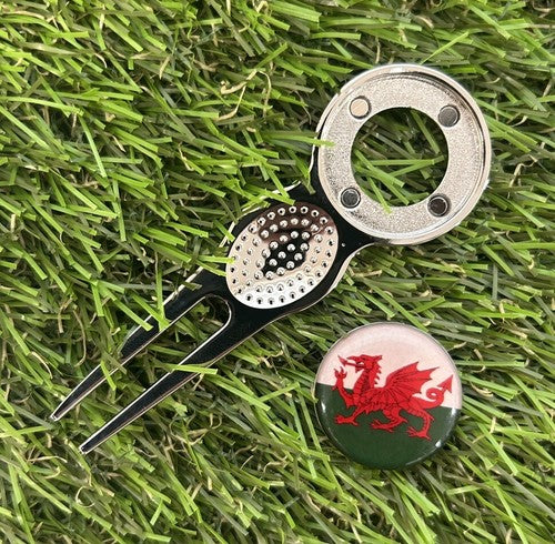 WELSH FLAG DRAGON GOLF BALL MARKER AND PITCH REPAIR TOOL