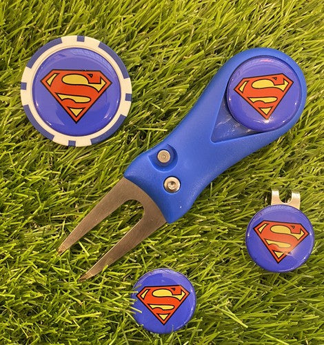 Golf Pitchfork Magnetic Hat Clip With 3 Superman Markers And Poker Chi