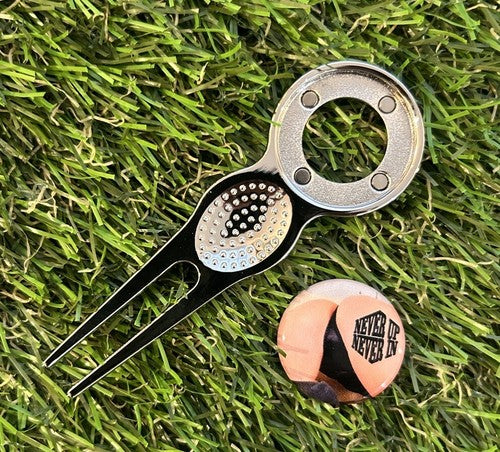 Never up never in Sexy GOLF BALL MARKER AND PITCH REPAIR TOOL