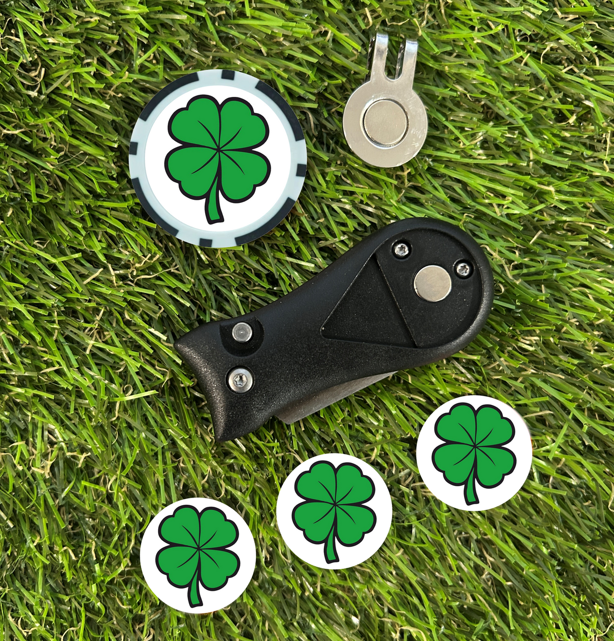 Lucky Four-Leaf Clover Golf Divot Tool & Marker Set