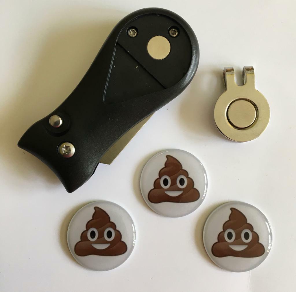Golf Pitchfork Magnetic Hat Clip With 3 Poo Emoji Markers