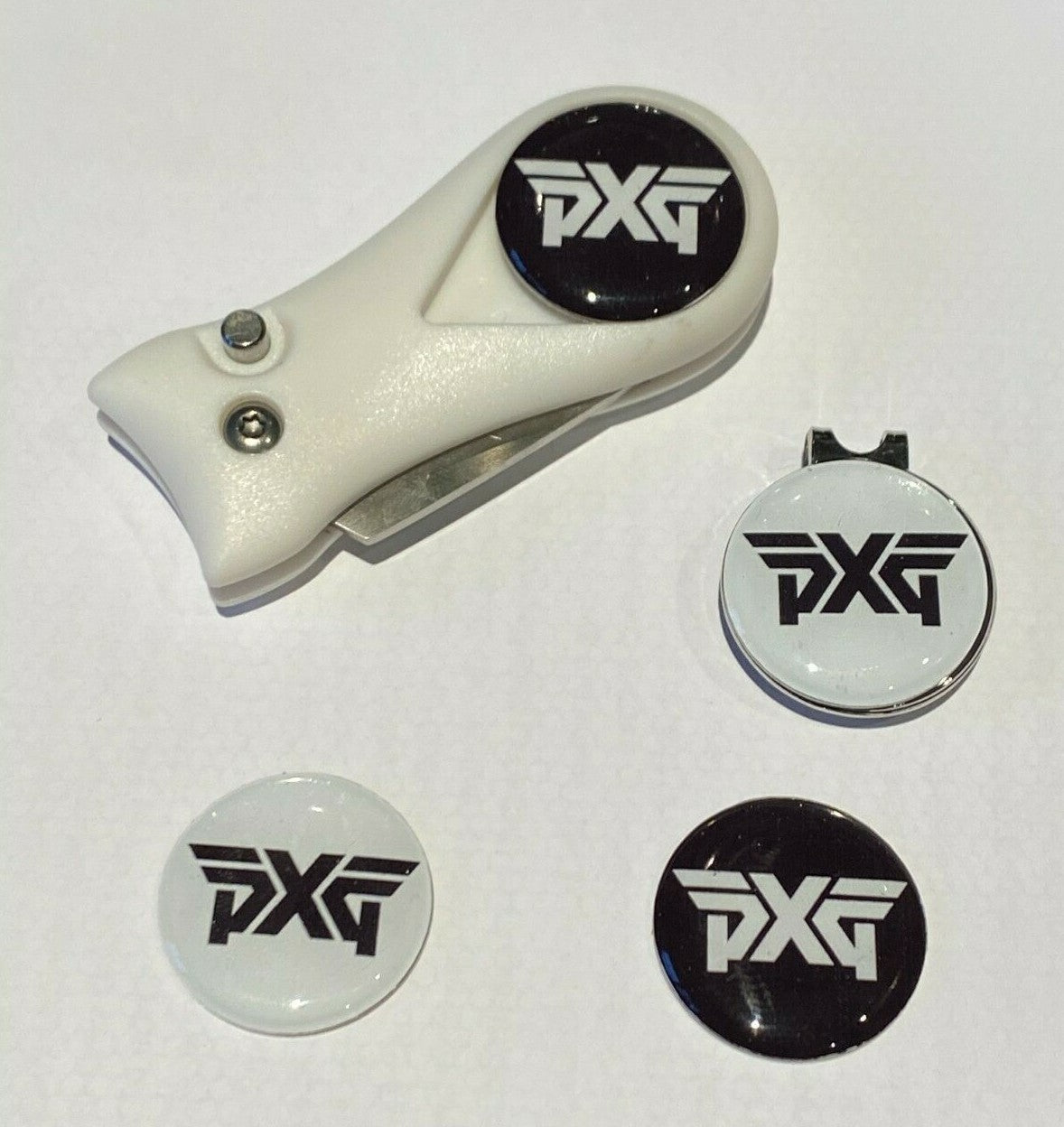 Golf White Pitchfork Magnetic Hat Clip With 4 PXG 25mm Markers