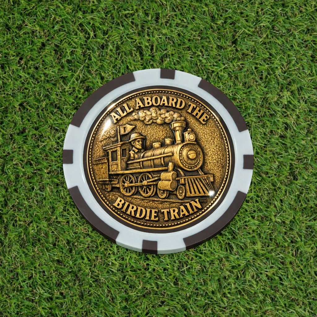 All aboard the “Birdie and Bogey” Train. Both chips included.