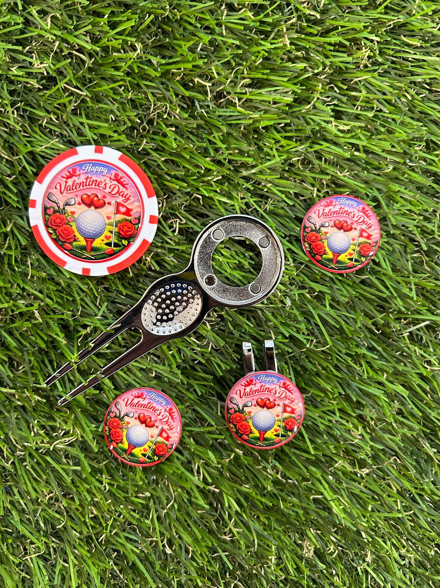 Red Valentine’s Day Traditional metal pitchfork Combo Set with Poker Chip