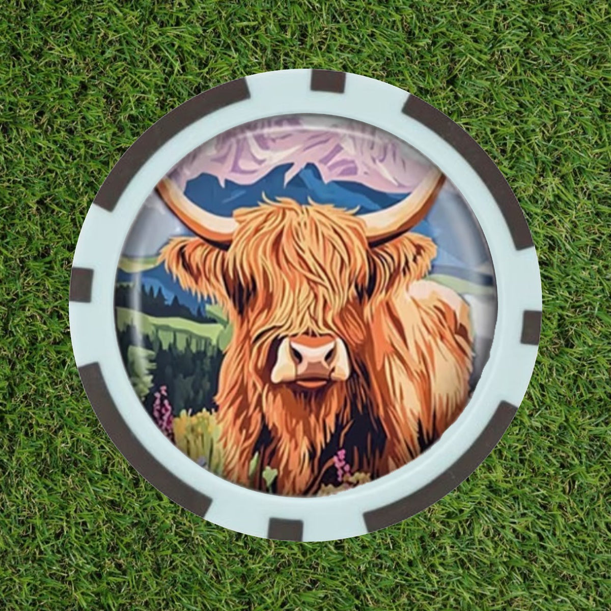 Highland Cow Golf Ball Marker - Premium Poker Chip Ball Marker