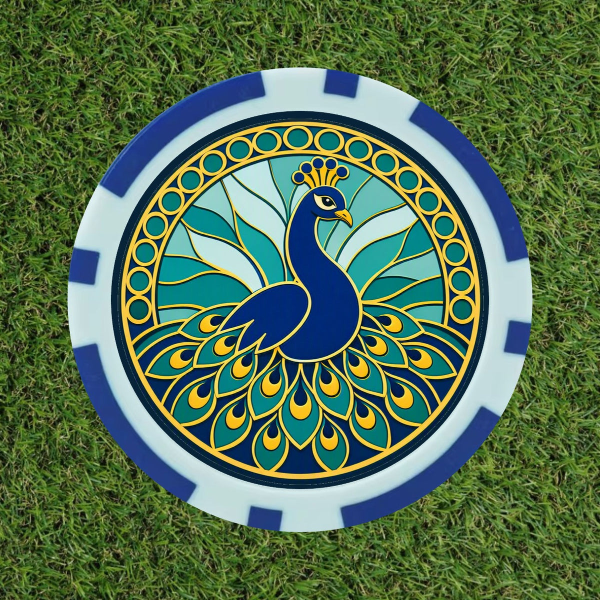 Peacock Golf Ball Marker - Premium Stained Glass Poker Chip
