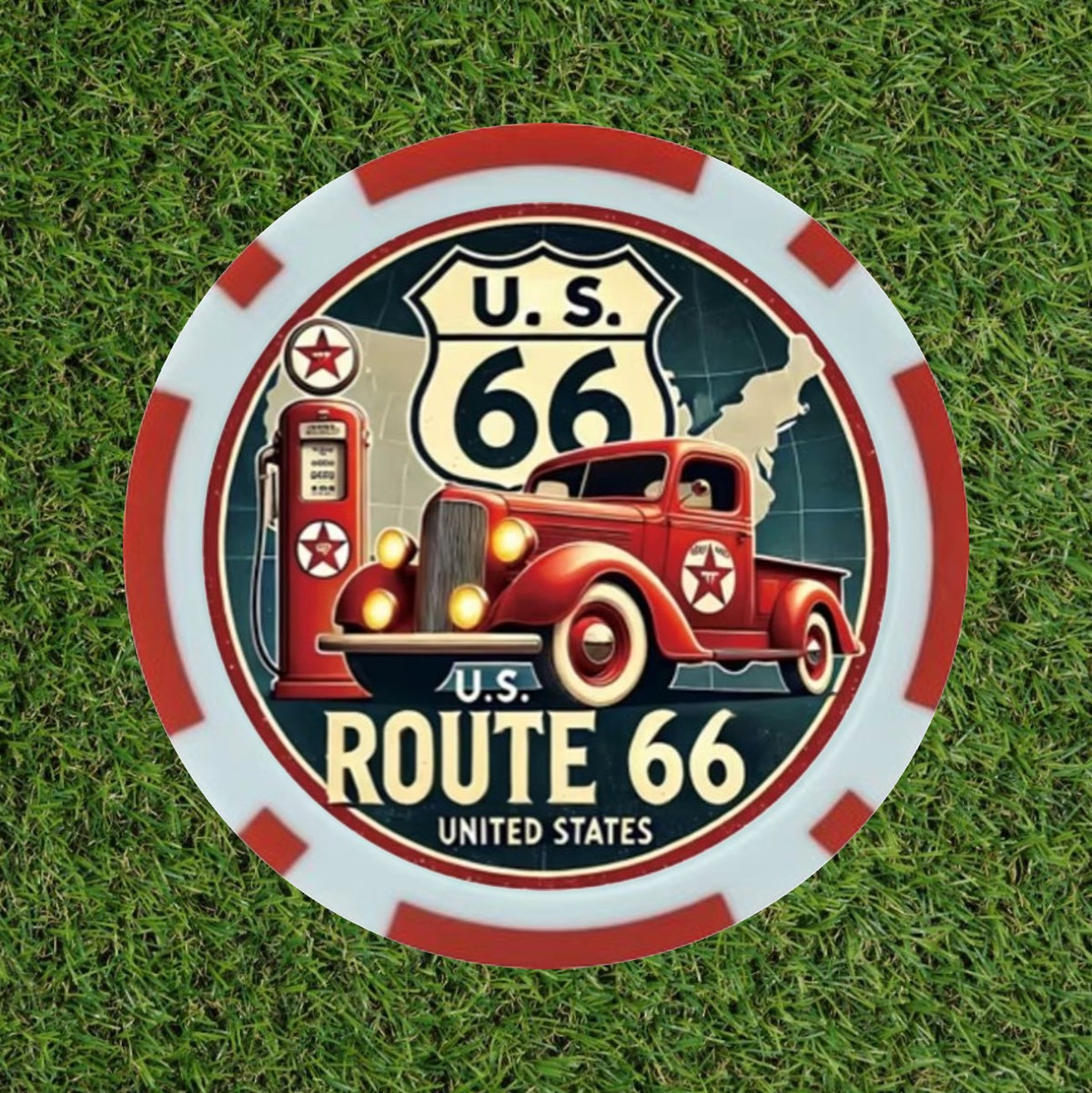 U.S. Route 66 Vintage Truck – Premium Poker Chip Golf Ball Marker