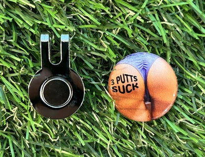 3 putts Suck Sexy  GOLF BALL MARKER AND Super Strength Hatclip.