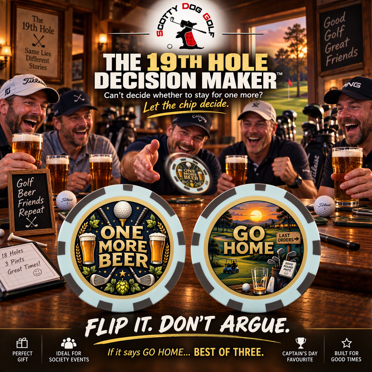 19th Hole Decision Maker Poker Chip | Funny Golf Society Gift | Scotty Dog Golf