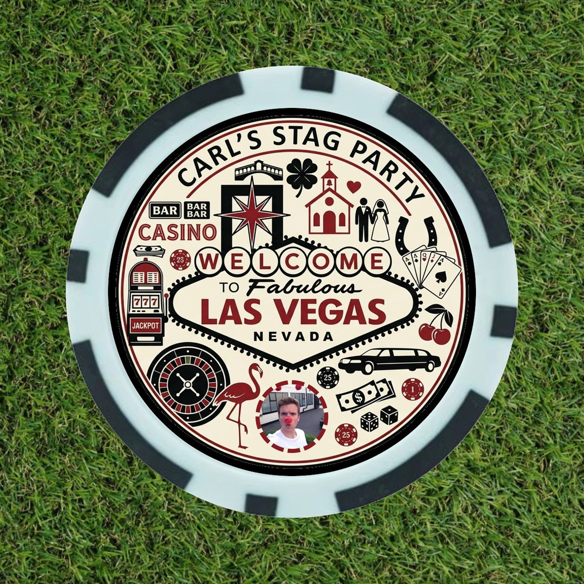 Personalised Las Vegas Poker Chip Golf Ball Markers - with Photo & Text
