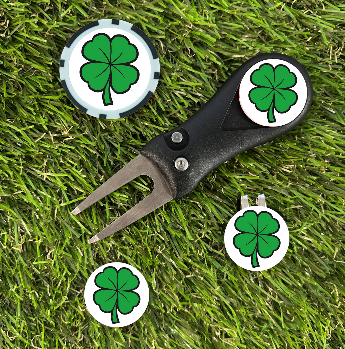 Lucky Four-Leaf Clover Golf Divot Tool & Marker Set
