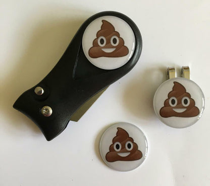 Golf Pitchfork Magnetic Hat Clip With 3 Poo Emoji Markers