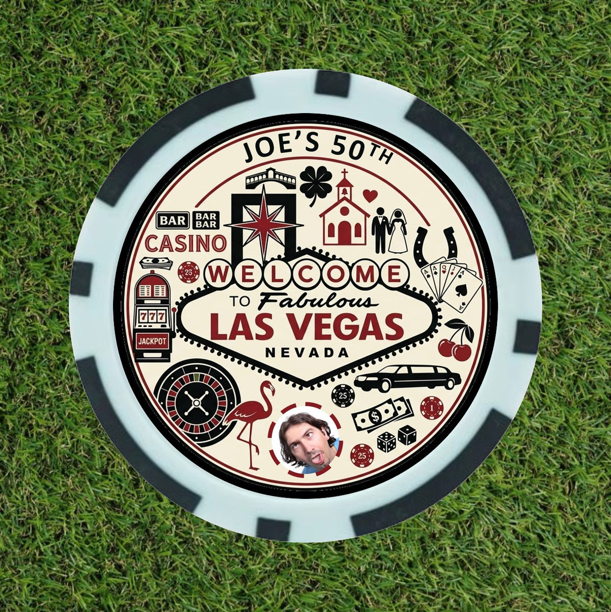 Personalised Las Vegas Poker Chip Golf Ball Markers - with Photo & Text