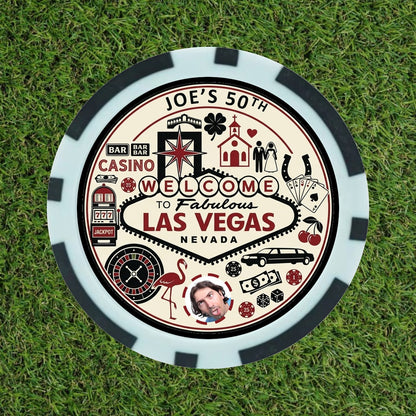 Personalised Las Vegas Poker Chip Golf Ball Markers - with Photo & Text