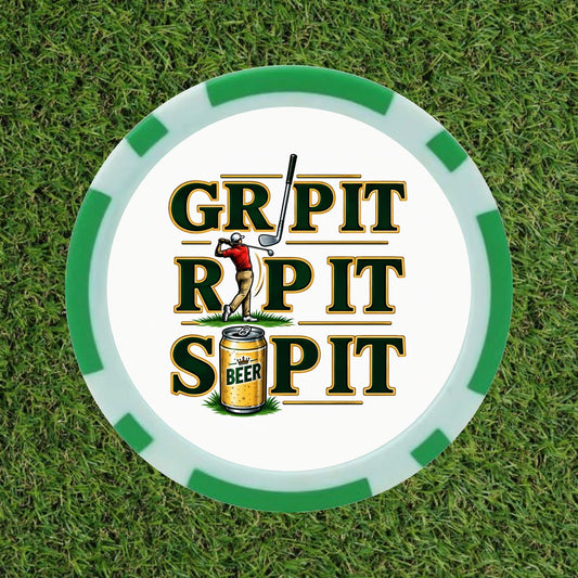 Grip It, Rip It, Sip It" Premium Golf Ball Marker & Poker Chip