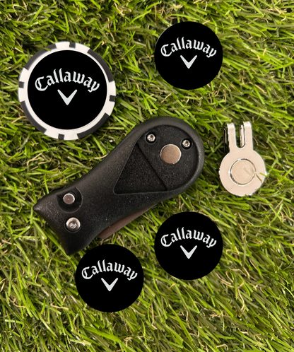 Golf Switchblade Pitchhfork Magnetic Hat Clip With 3 Callaway Markers and Poker chip