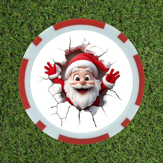 Santa Crashing the Green Christmas Golf Poker Chip Marker