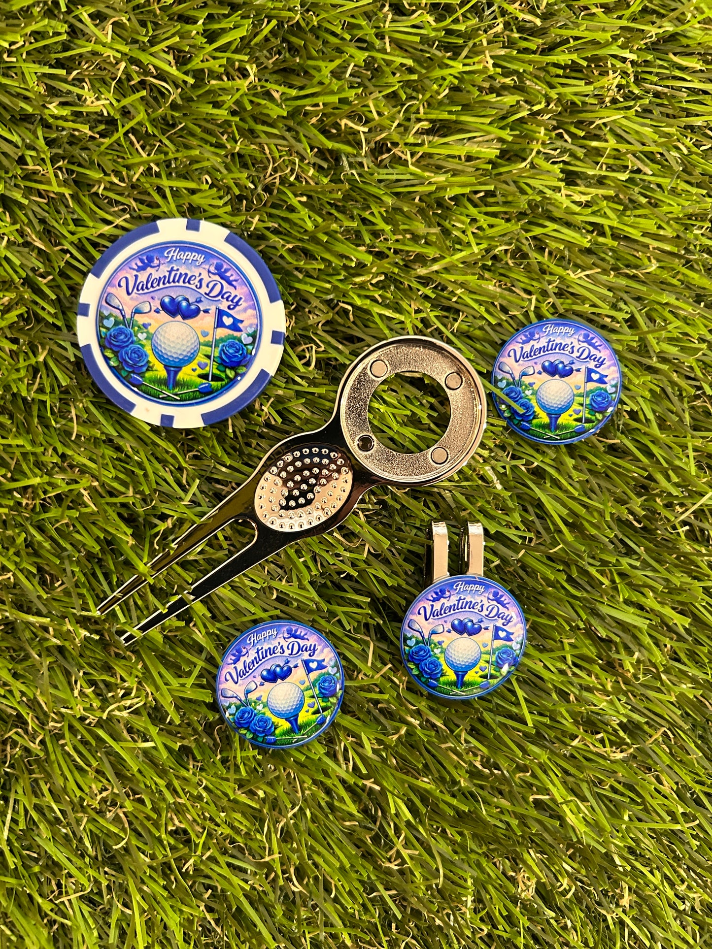 Blue Valentine’s Day Traditional metal pitchfork Combo Set with Poker Chip