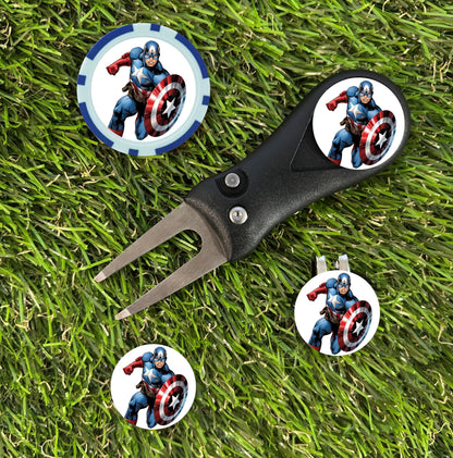 Captain America Golf Divot Tool and Ball Marker Set