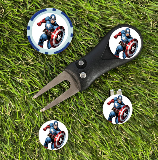 Captain America Golf Divot Tool and Ball Marker Set
