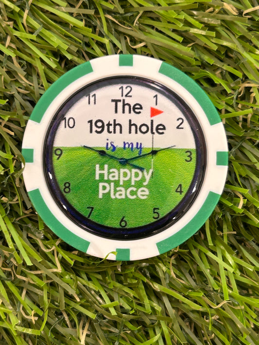 The 19th Hole is my Happy Place Clay Poker Chip - Golf Ball Marker