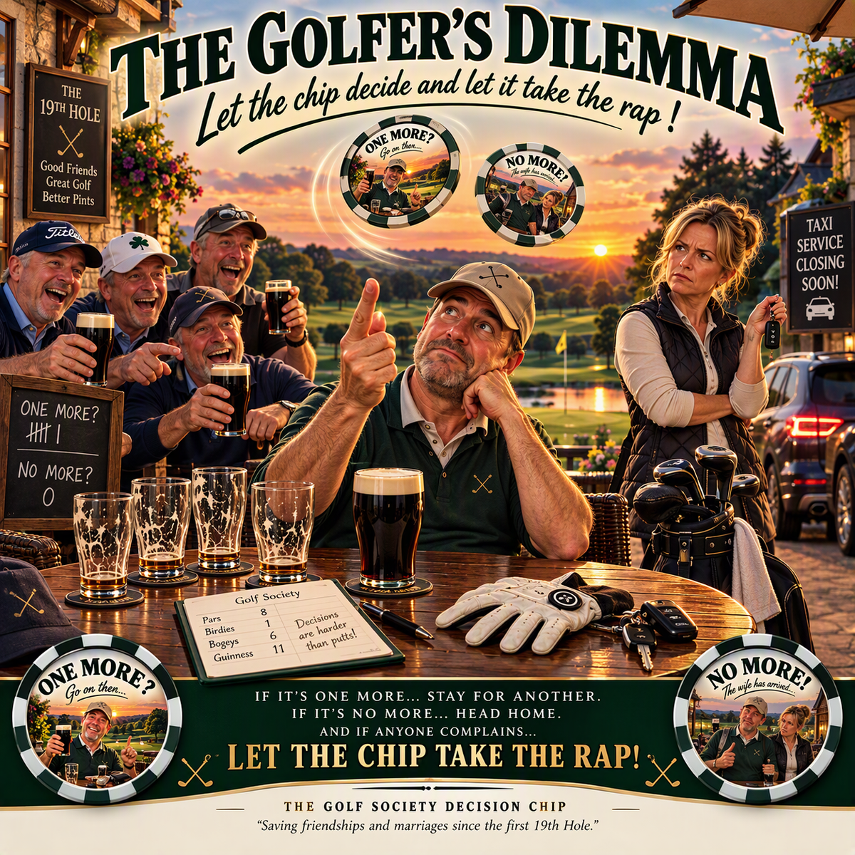 The Golfer's Dilemma™ Decision Chip
ONE MORE? / NO MORE!