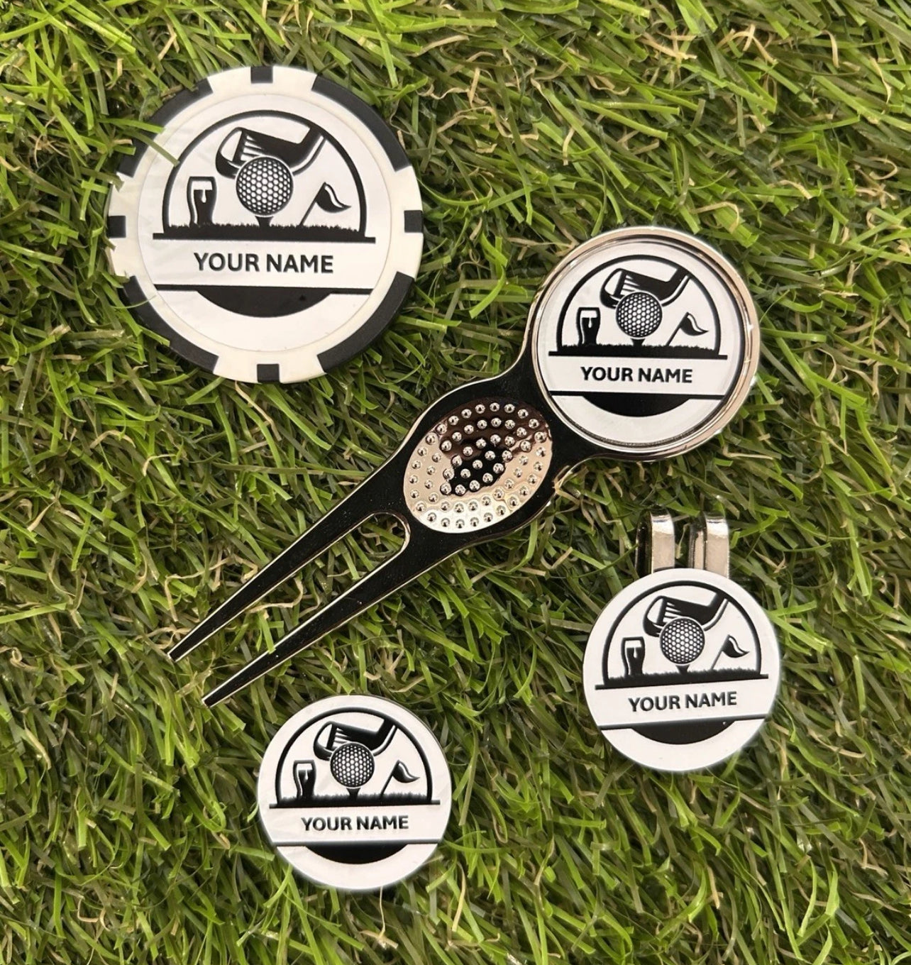 Personalise your combo golf set and poker chip with any name / nickname