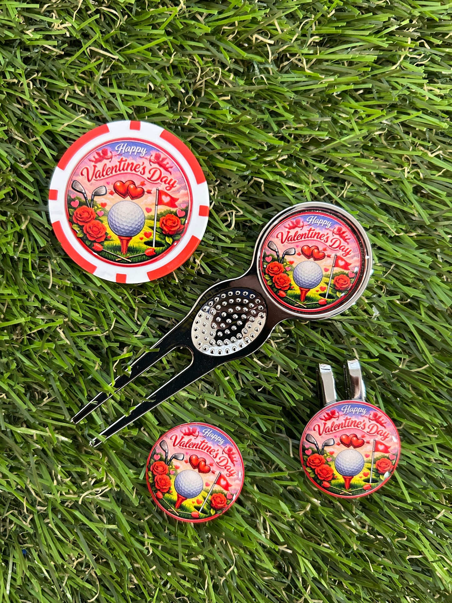 Red Valentine’s Day Traditional metal pitchfork Combo Set with Poker Chip