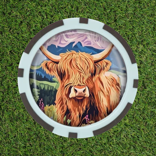 Highland Cow Golf Ball Marker - Premium Poker Chip Ball Marker