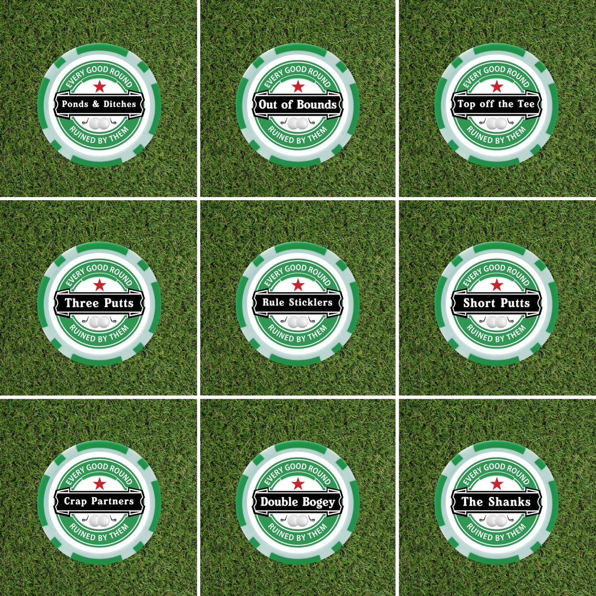 Every Good Round Ruined By Them Golf Markers - 9-Piece Heineken themed  Poker Chip Set