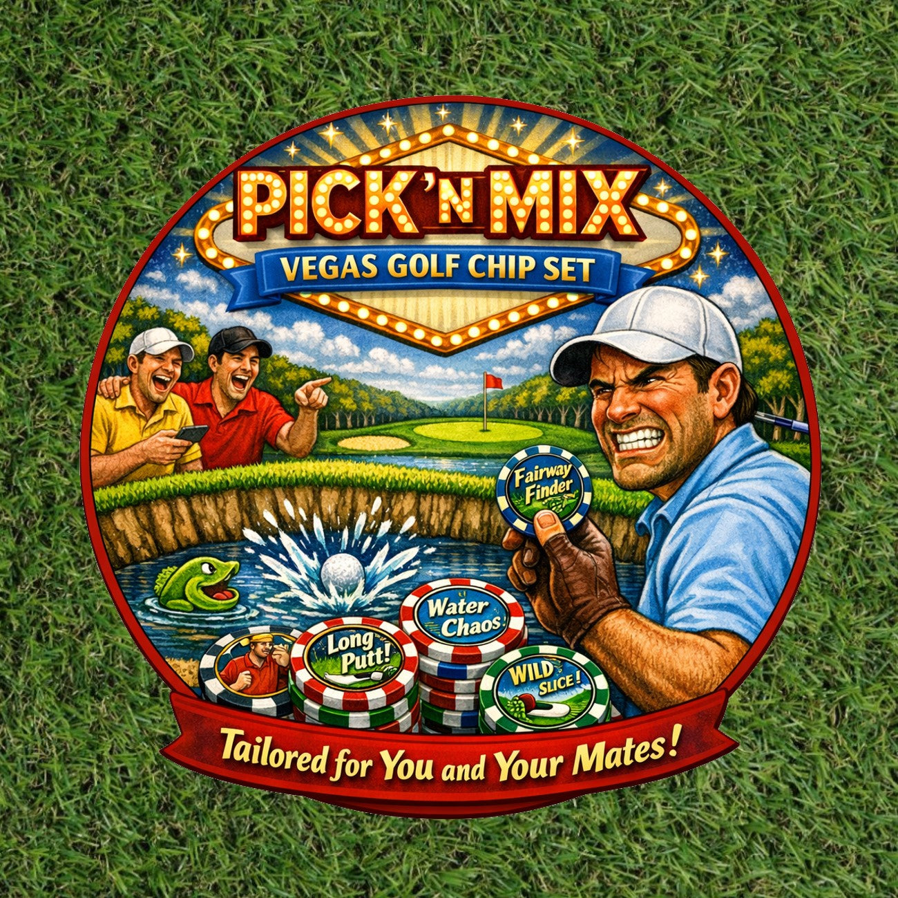 The Pick 'n Mix Vegas Poker Chip golf set - the 1st of its kind. Pick the chips you want