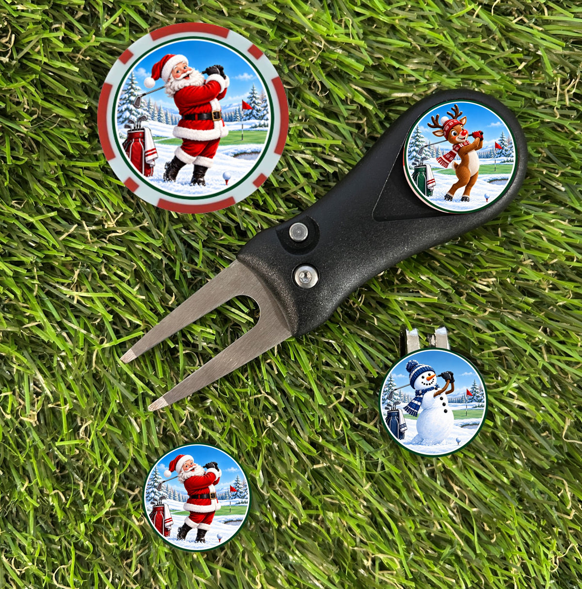 Santa & His Helpers Christmas Golf Divot Tool Bundle