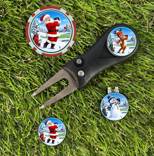 Santa & His Helpers Christmas Golf Divot Tool Bundle