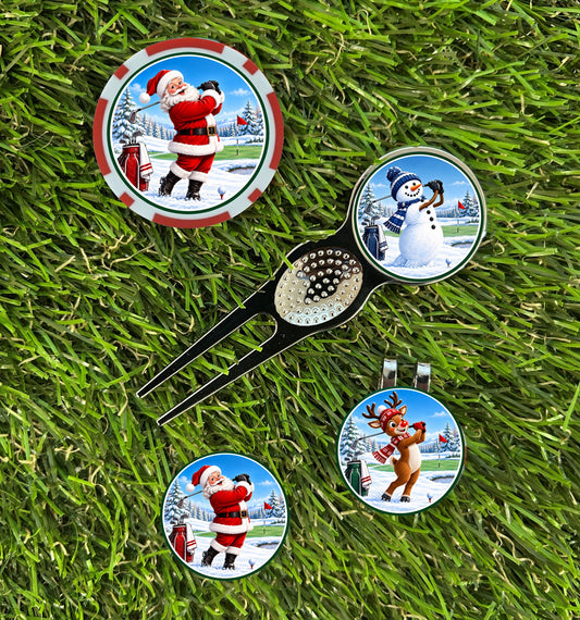 Santa & His Helpers Christmas Golf Divot Tool Bundle