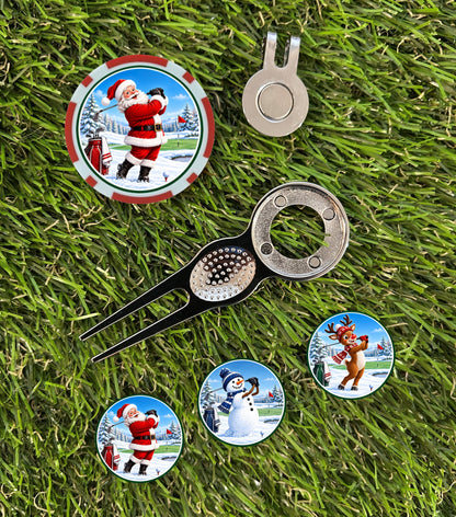Santa & His Helpers Christmas Golf Divot Tool Bundle