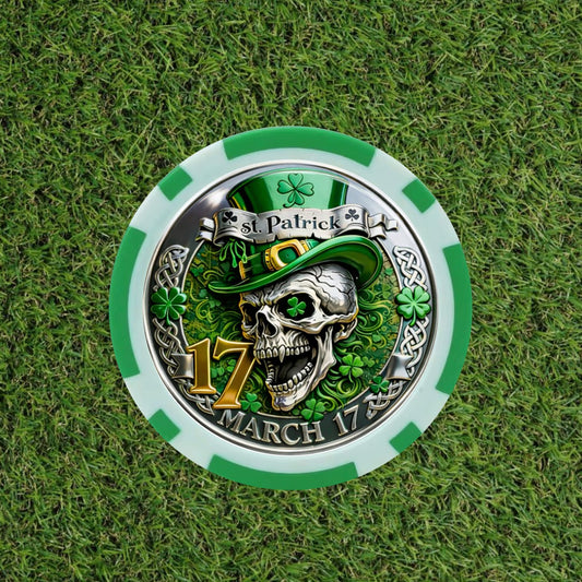St Patricks Day Golf Ball Marker - Premium Skull Poker Chip