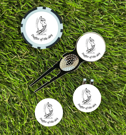 Duffer of the Day Funny Golf Divot Tool & Marker Gift Set